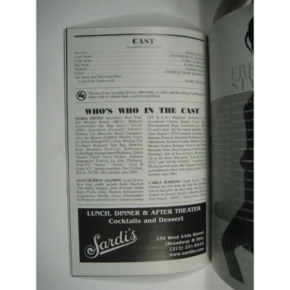 eurydice Playbill 2007 Second Stage Theatre Ticket Carla Harting Joseph Parks - Picture 5 of 10